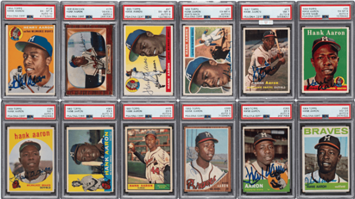 Cover Image for Set of 24 Hank Aaron autographed cards selling in unique format