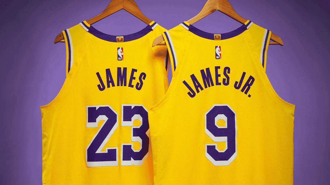 Cover Image for LeBron, Bronny jerseys from first father-son game hit auction