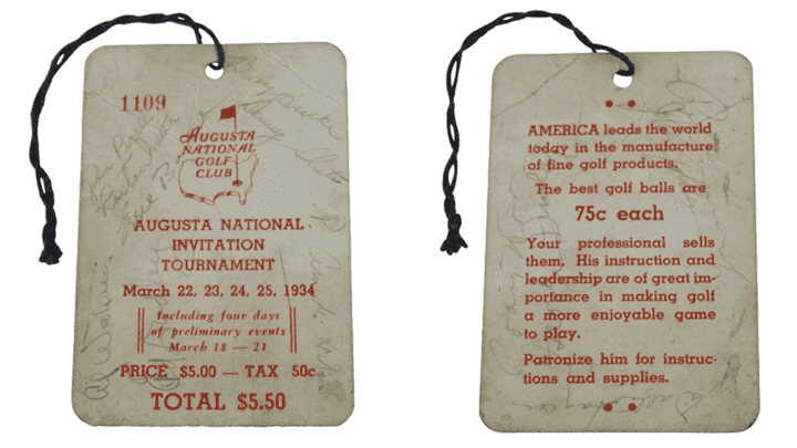 Ticket to 1934 Masters tops $470k in record sale