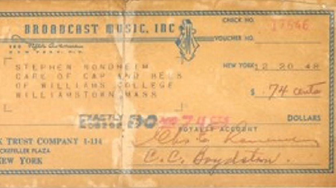 Cover Image for Stephen Sondheim royalty check sells for $20,400 at auction