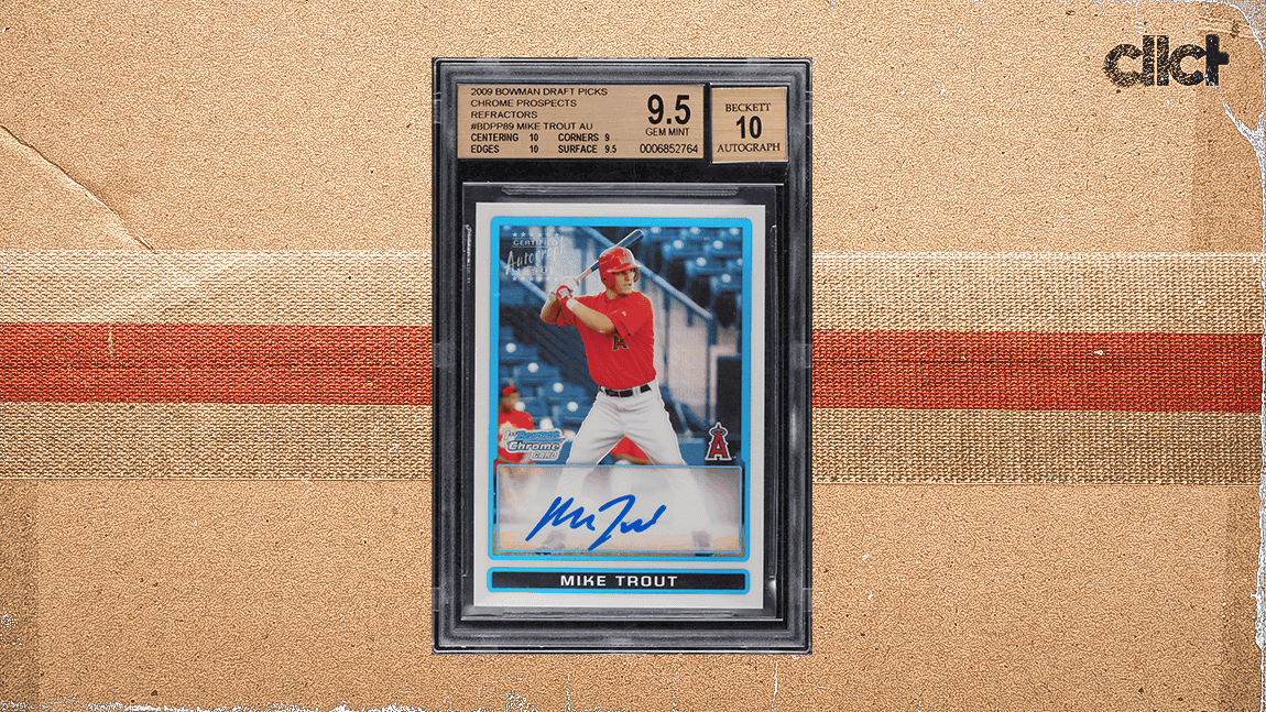 Mike Trout pulls own rookie autograph opening packs with son