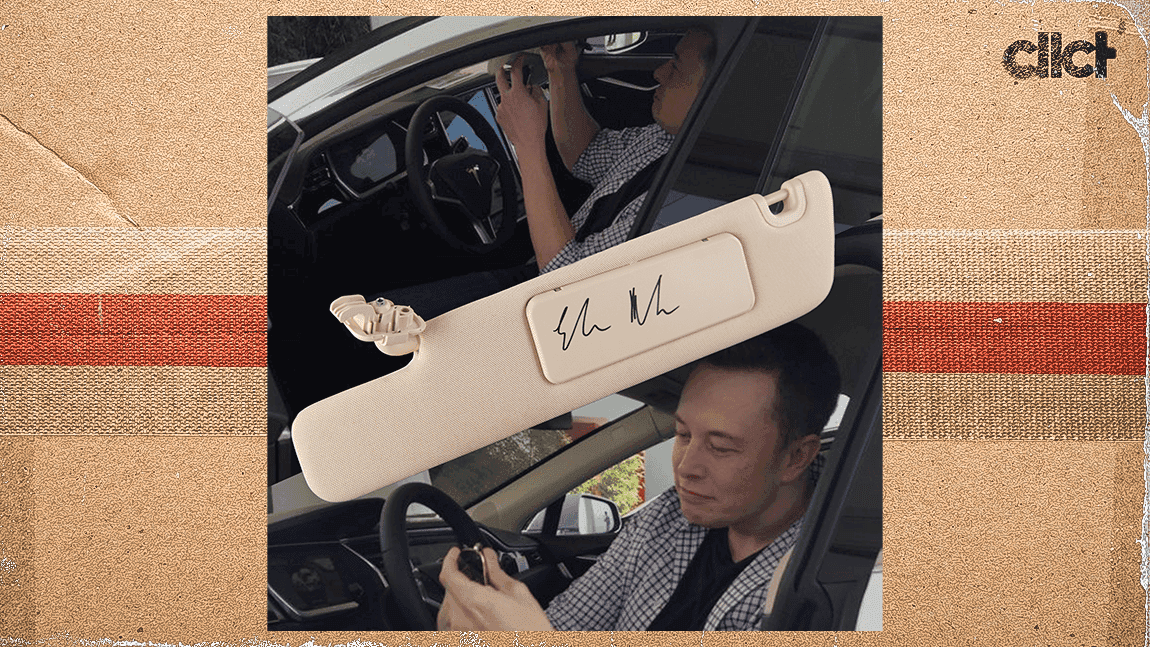 Cover Image for Elon Musk-signed Tesla sun visor sells for over $11k
