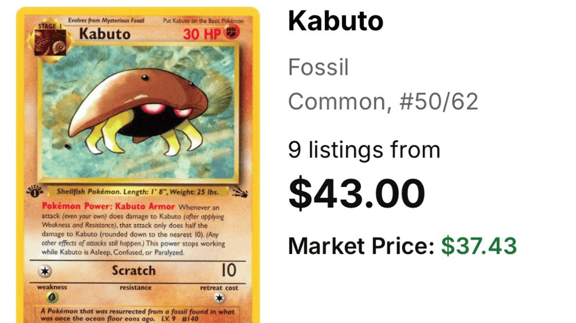 'Kabuto King' looks to corner market on common Pokémon card