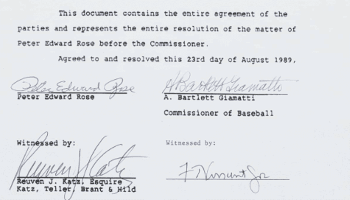 Cover Image for Document that banned Pete Rose from baseball sells for $409k