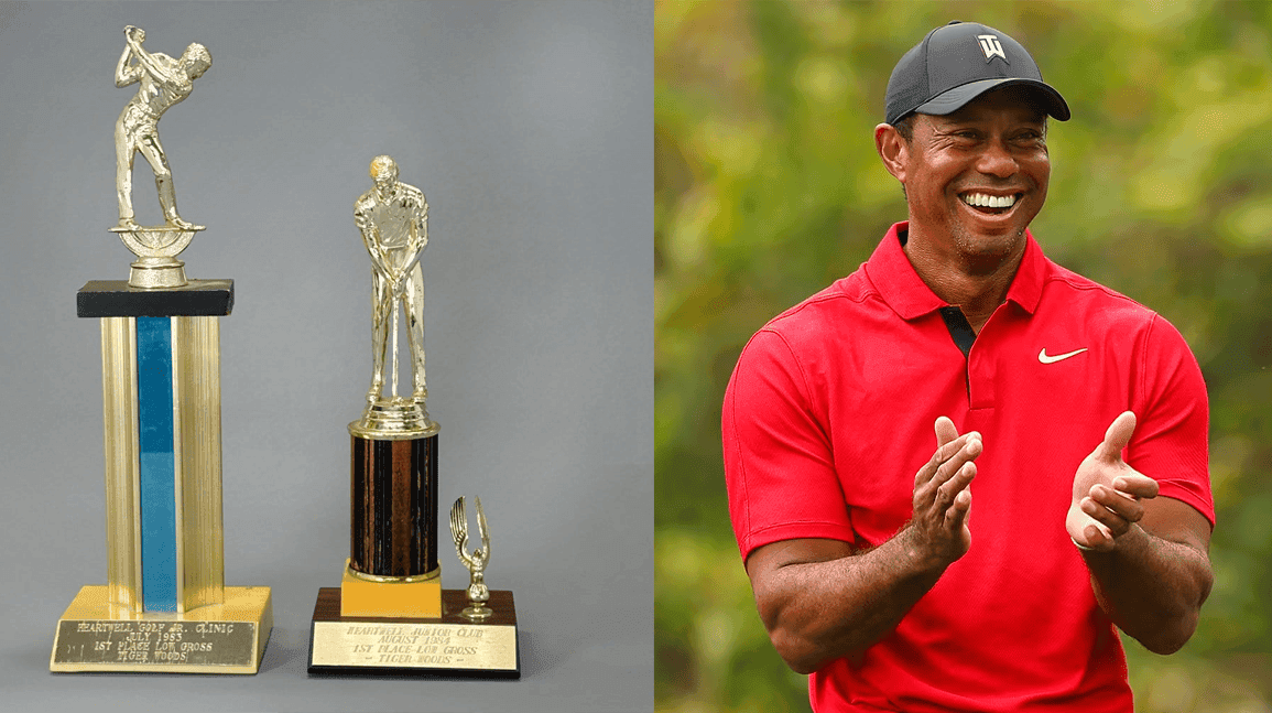 Cover Image for Two of Tiger Woods' childhood trophies sell for $53k
