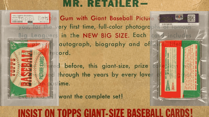 Cover Image for Pack of 1952 Topps cards, graded PSA 6, sells for $69,000